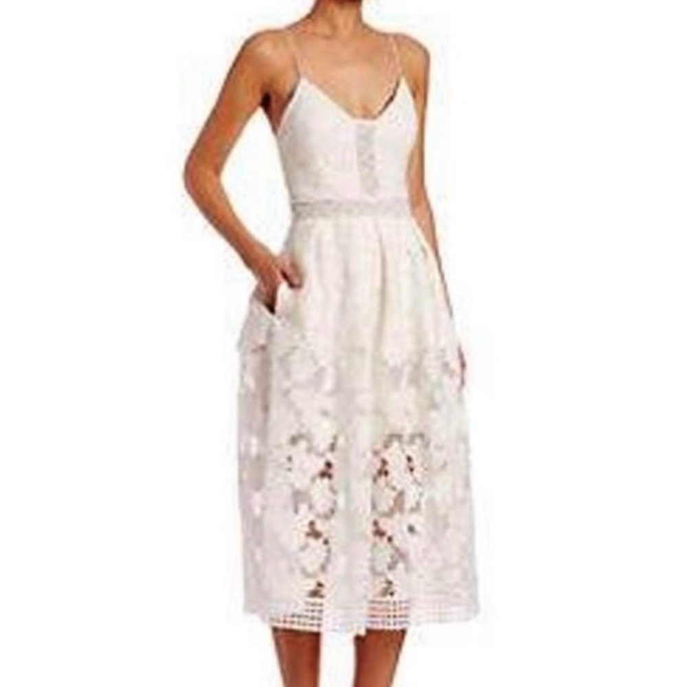 Nicholas White Floral Lace Rouleau Fitted Cocktail Dress size 4 EUC